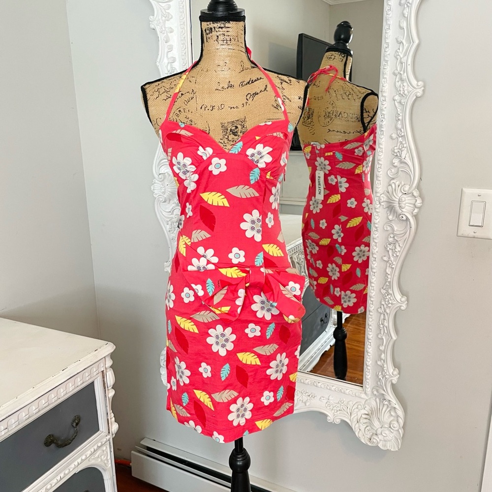 NWT $398 MOSCHINO Floral Halter Dress